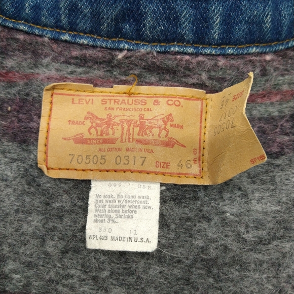 Levi's Blue Denim Blanket Lined Jacket 46 Measurements 90s USA Made - Picture 2 of 5